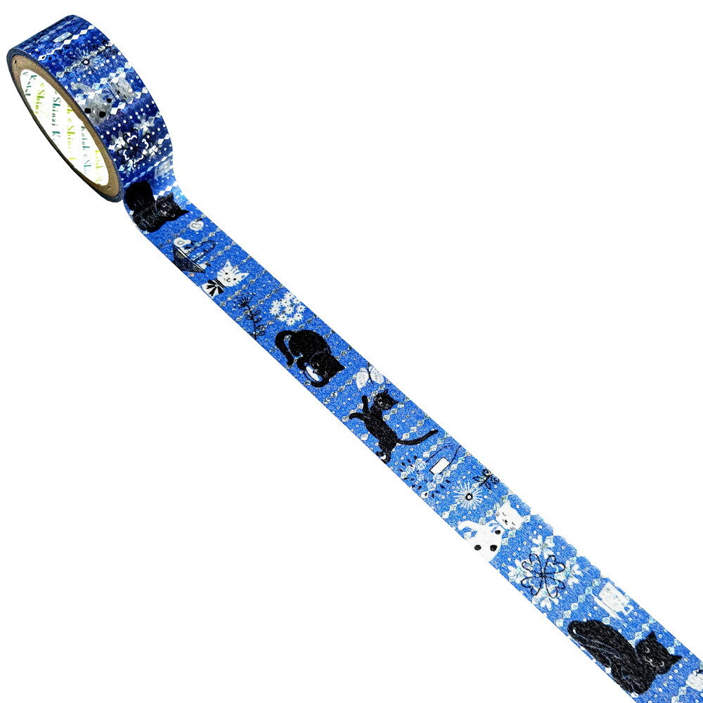 Cat Silver Glitter Japanese Washi Tape Masking Tape Shinzi Katoh Design