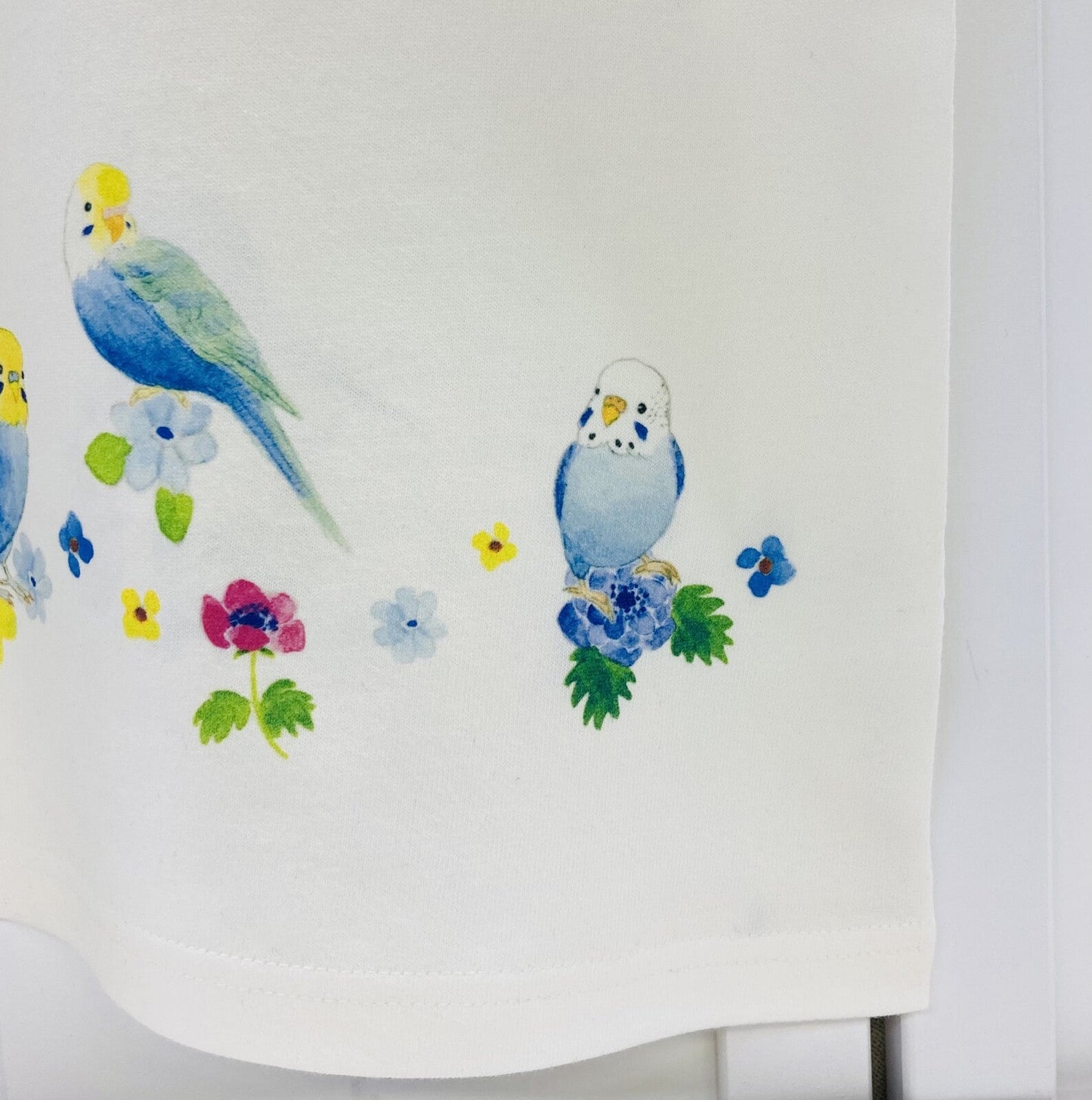 Budgie and Blue Flower Women's T-shirt (Made to Order)