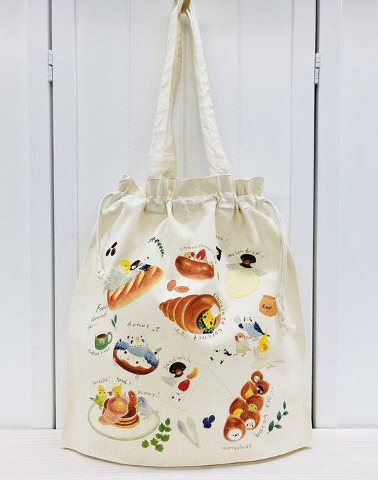 Birds & Bread Light Weight Drawstring Tote Bag Eco Bag