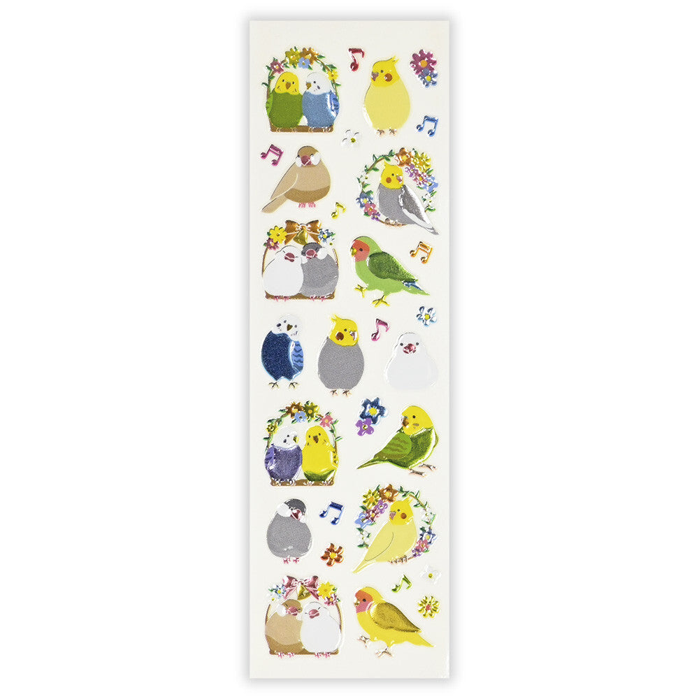 Birds & Flower Stickers with Glitter Accent