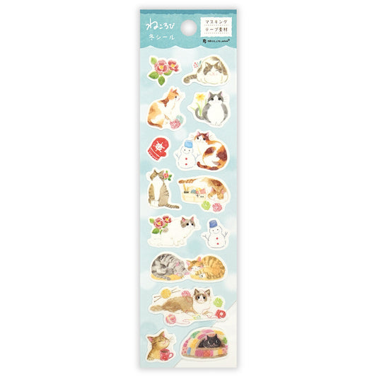 Cat in the Winter Japanese Washi Stickers