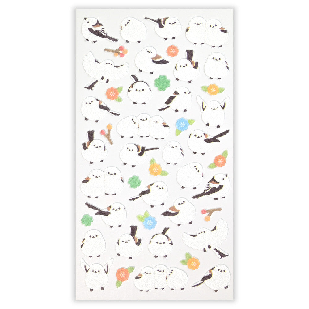 Long-tailed Tit Soft Texture Stickers with Gold Foil Accents