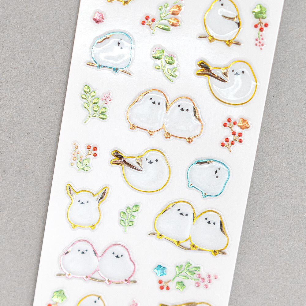Long-tailed Tit Stickers with foil Accents