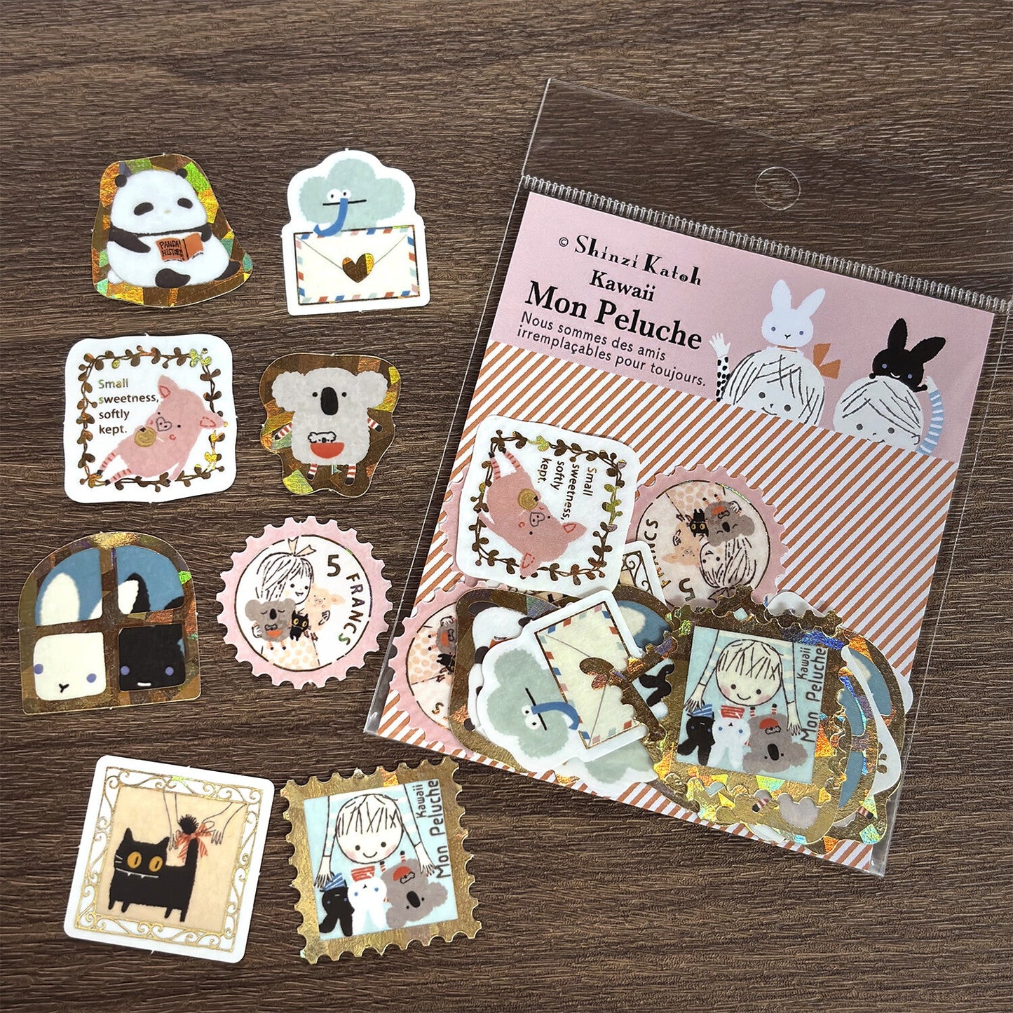 Kawaii Mon Peluche Japanese Washi Stickers Pack with Matte Gold Foil Accents