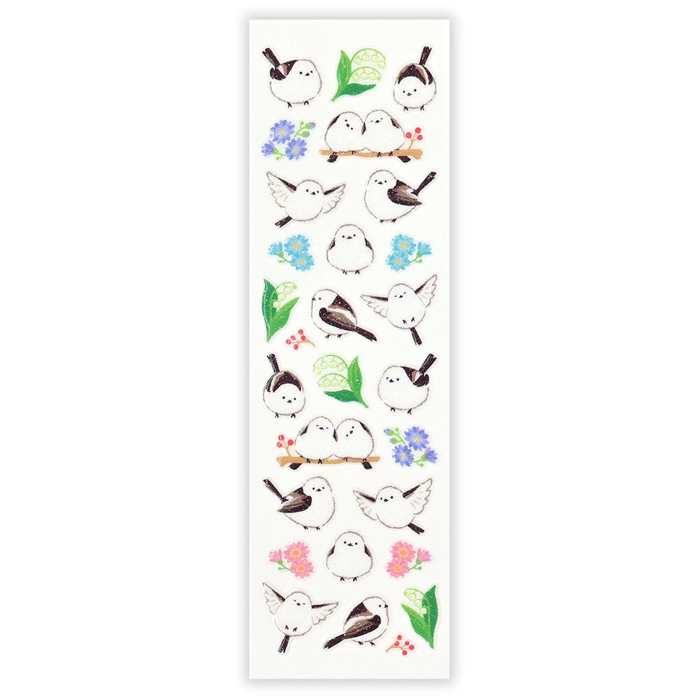Long-tailed Tit Stickers with Glitter Accent