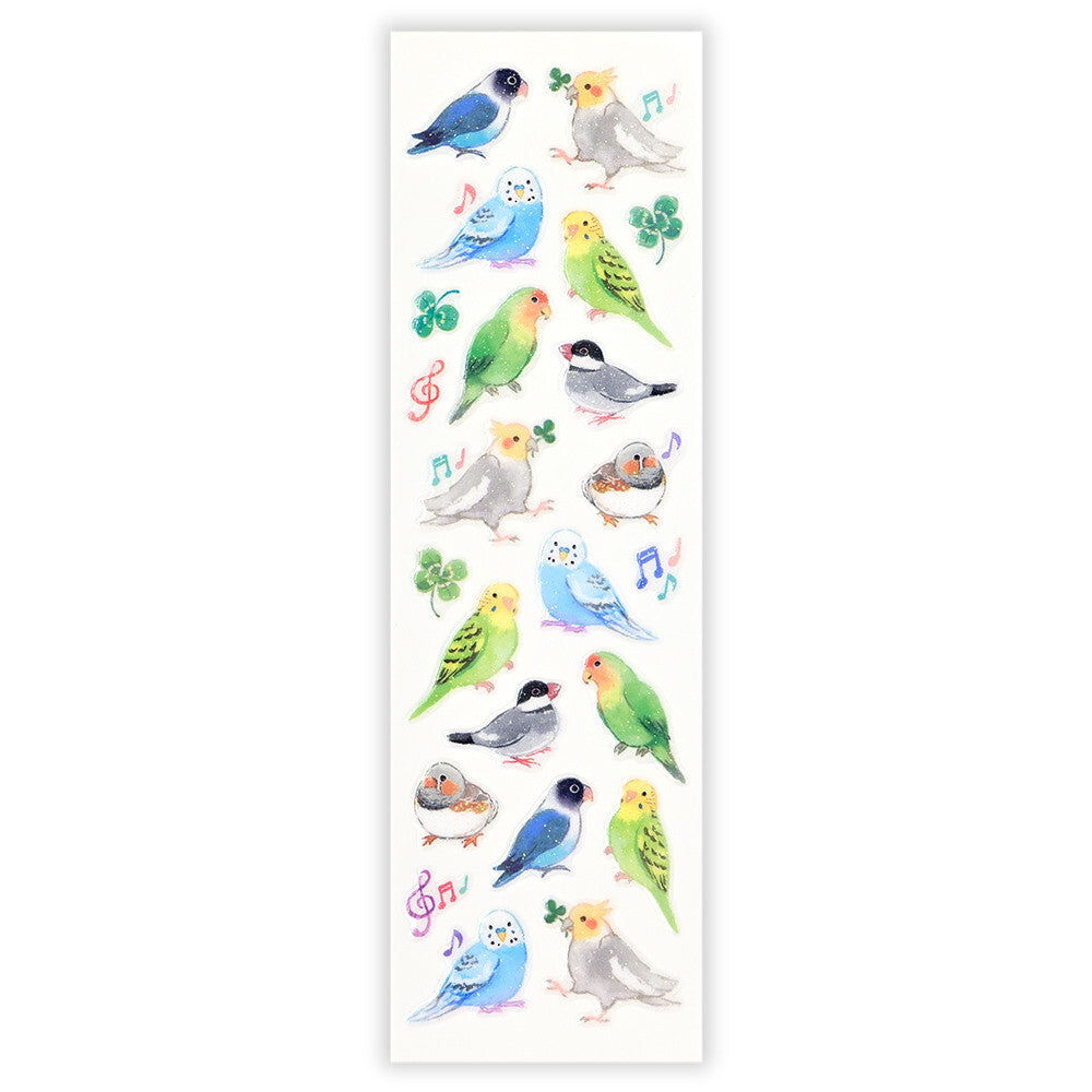Bird Stickers with Glitter Accent Lovebird Cockatiel Budgie Java Sparrow Zebra Finch