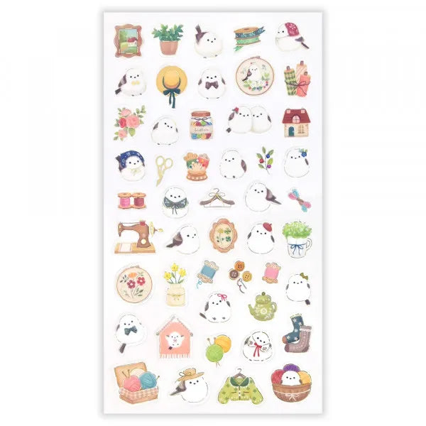 Long-tailed Tit & Sewing Stickers with Gold Foil Accents