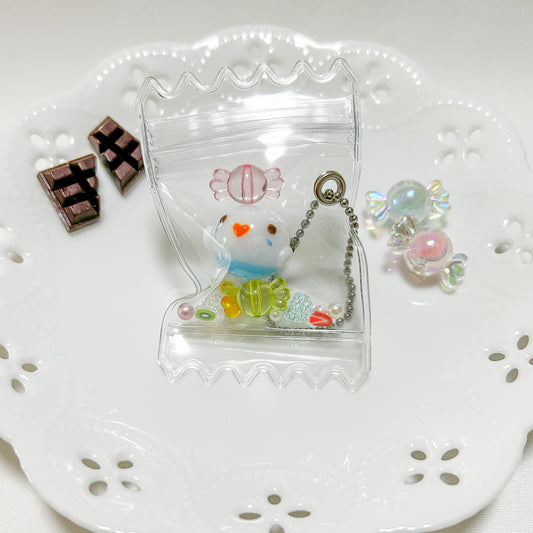 Budgie Candy Bag Shaker Charm White Harlequin