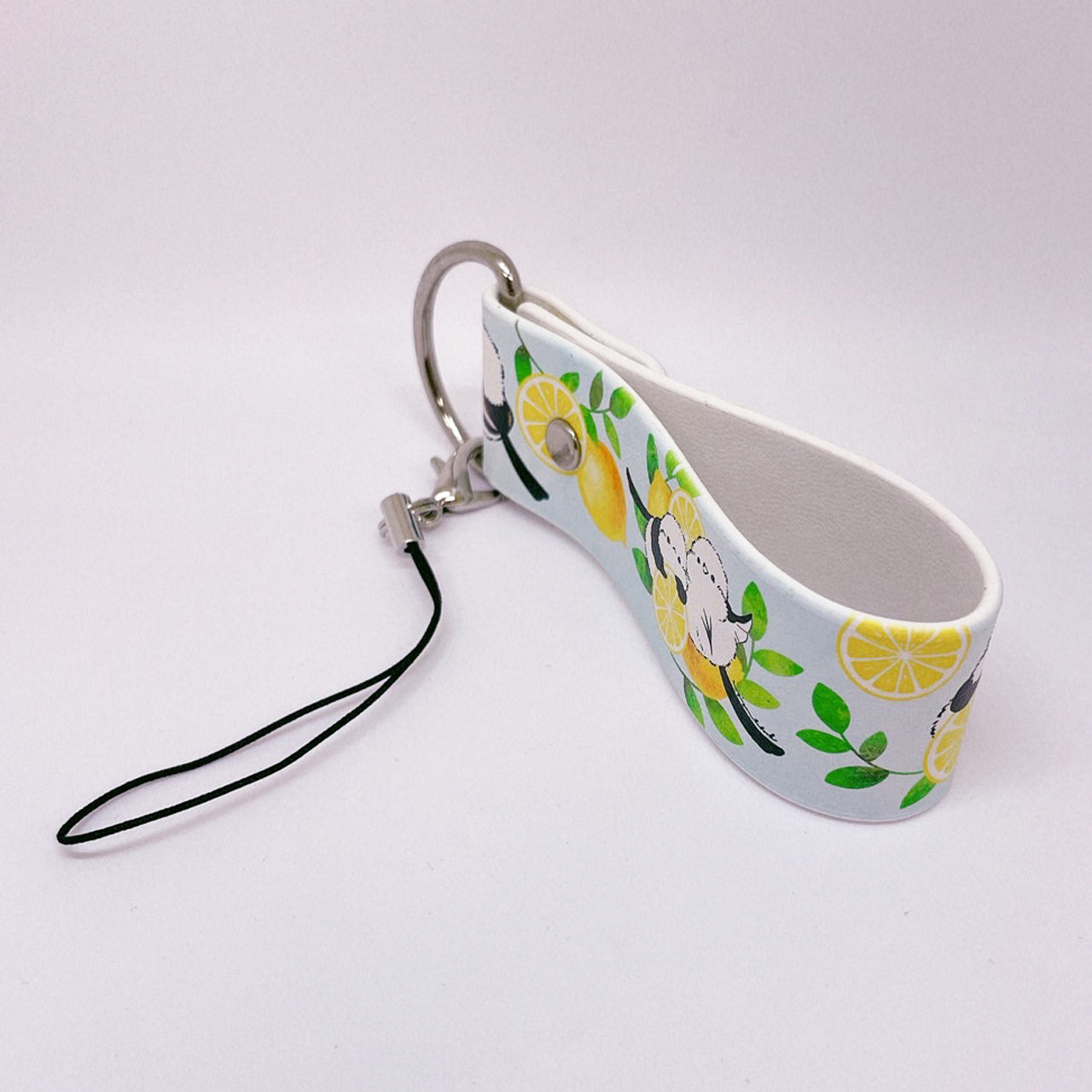 Long-tailed Tit and Lemon PU Leather Keychain Strap