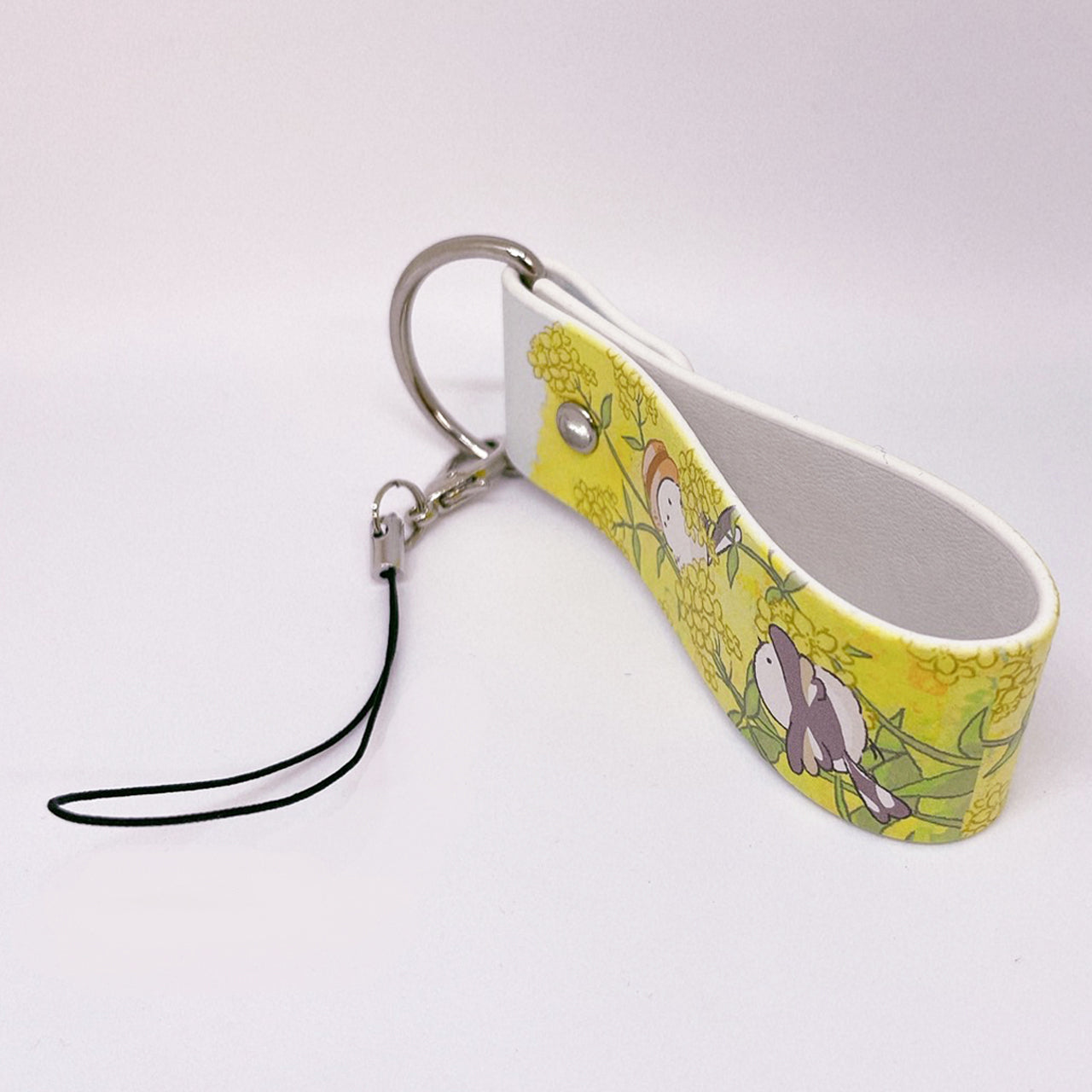 Long-tailed Tit in a Canola Field PU Leather Keychain Strap
