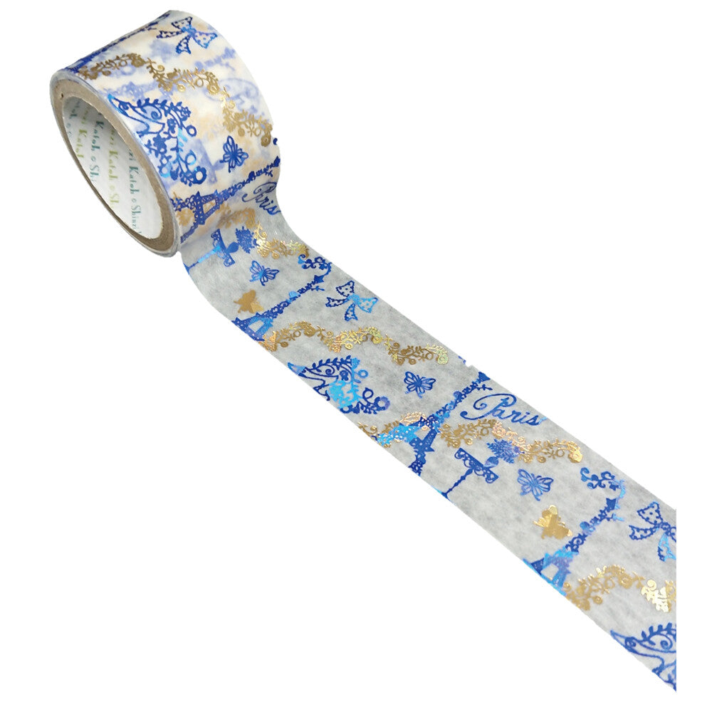 The Eiffel Tower Gold & Blue Glitter Japanese Washi Tape