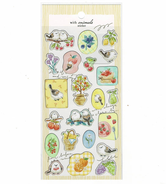 Long-tailed Tit Stickers with Gold Outline