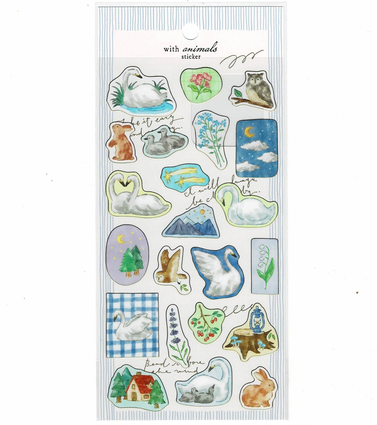 Swan Owl Rabbit Stickers with Gold Outline