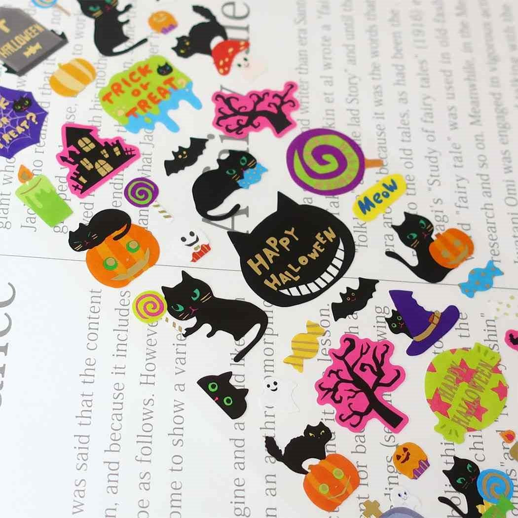Cat Halloween Stickers with Gold Accent