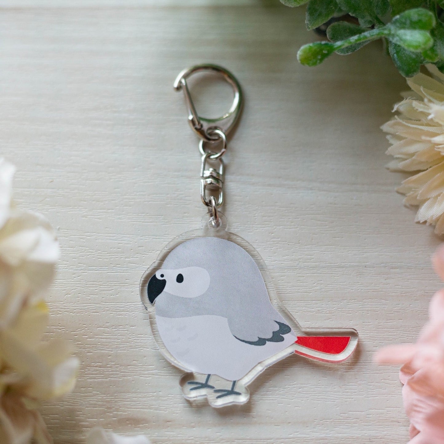 (Made-to-order requests are currently closed. Please wait until we reopen.) Made-to-Order African Gray Parrot Acrylic Key Holder