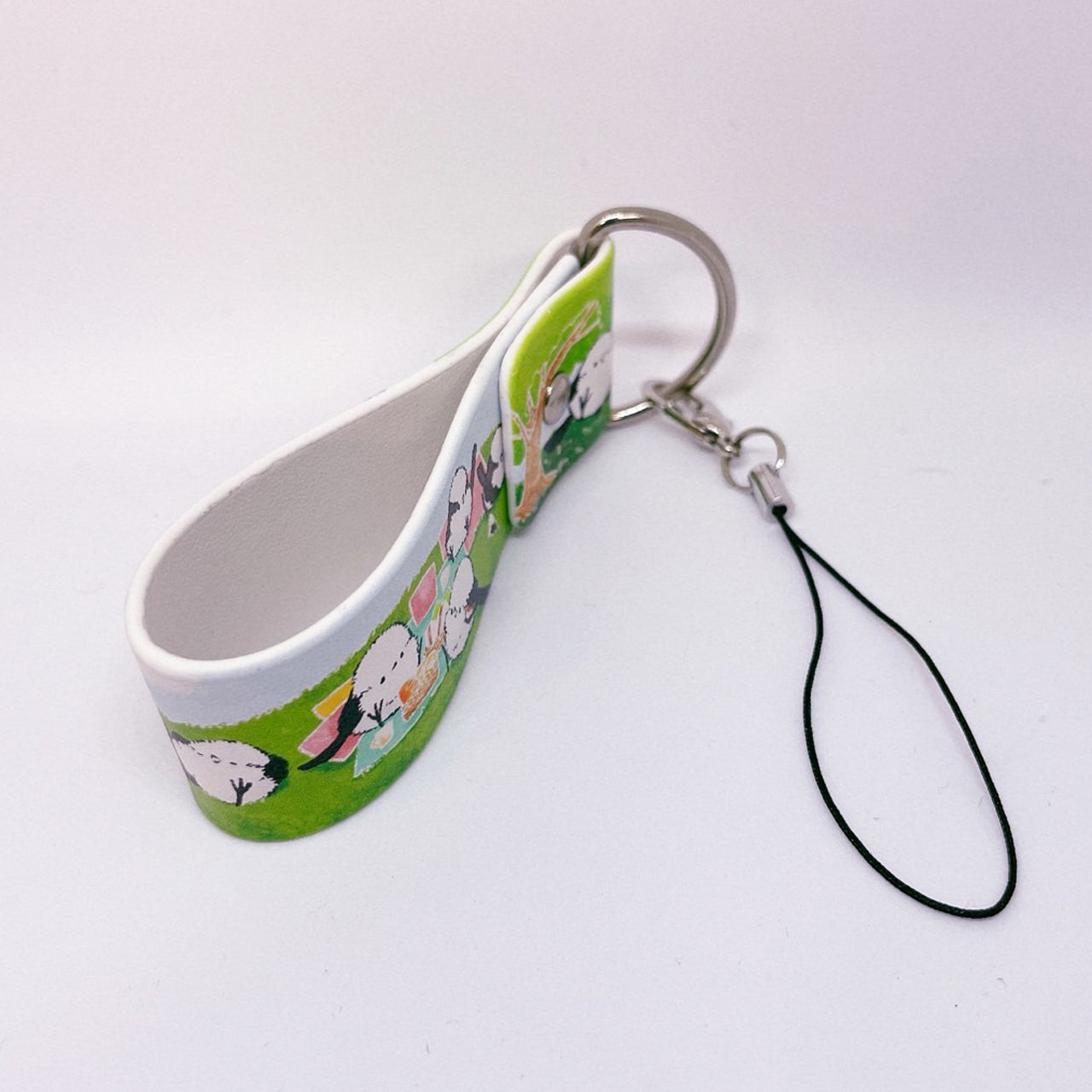 Long-tailed Tit Strolling PU Leather Keychain Strap