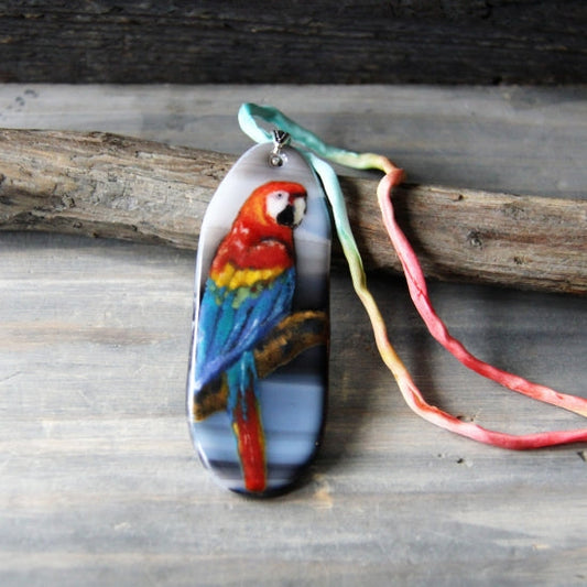 ガラスフュージングペンダント コンゴウインコ - 小鳥雑貨専門のお店 スウィート・バーディー・ブティック