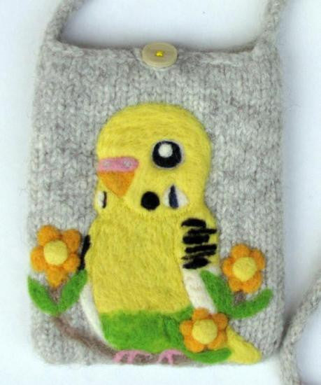 Budgie Budgerigar Parakeet Wool Felted Pochette Bag Purse - Boutique Sweet Birdie