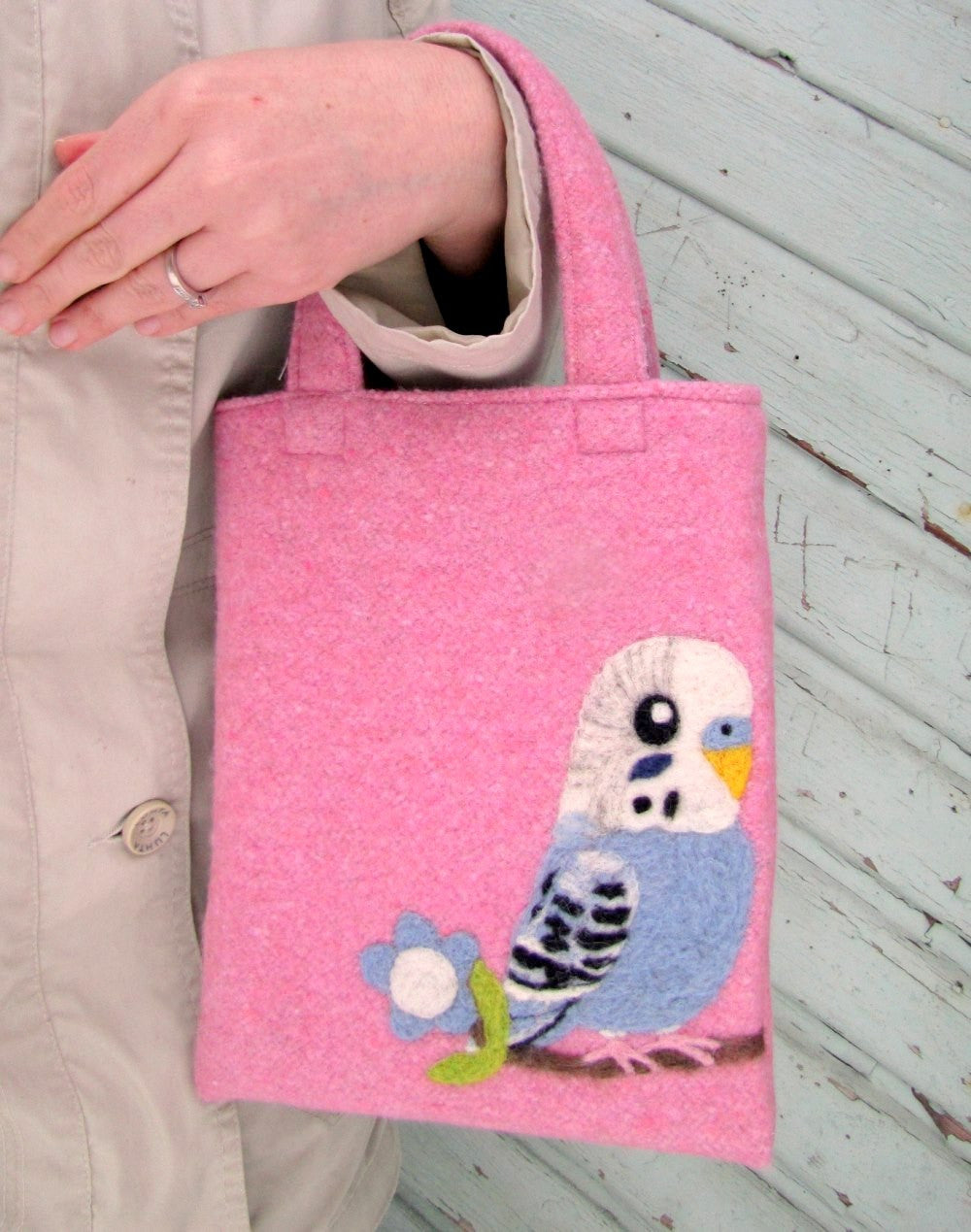Budgie Budgerigar Parakeet Needle Felted A5 Tote - Boutique Sweet Birdie