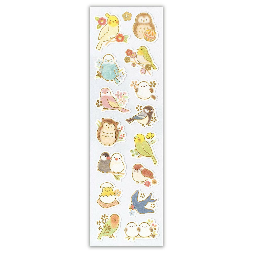 Bird & Flower Japanese Washi Stickers with Gold Accent