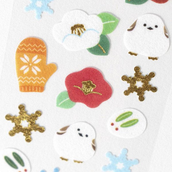 Long-tailed Tit Non Woven Stickers with Glitter Accent