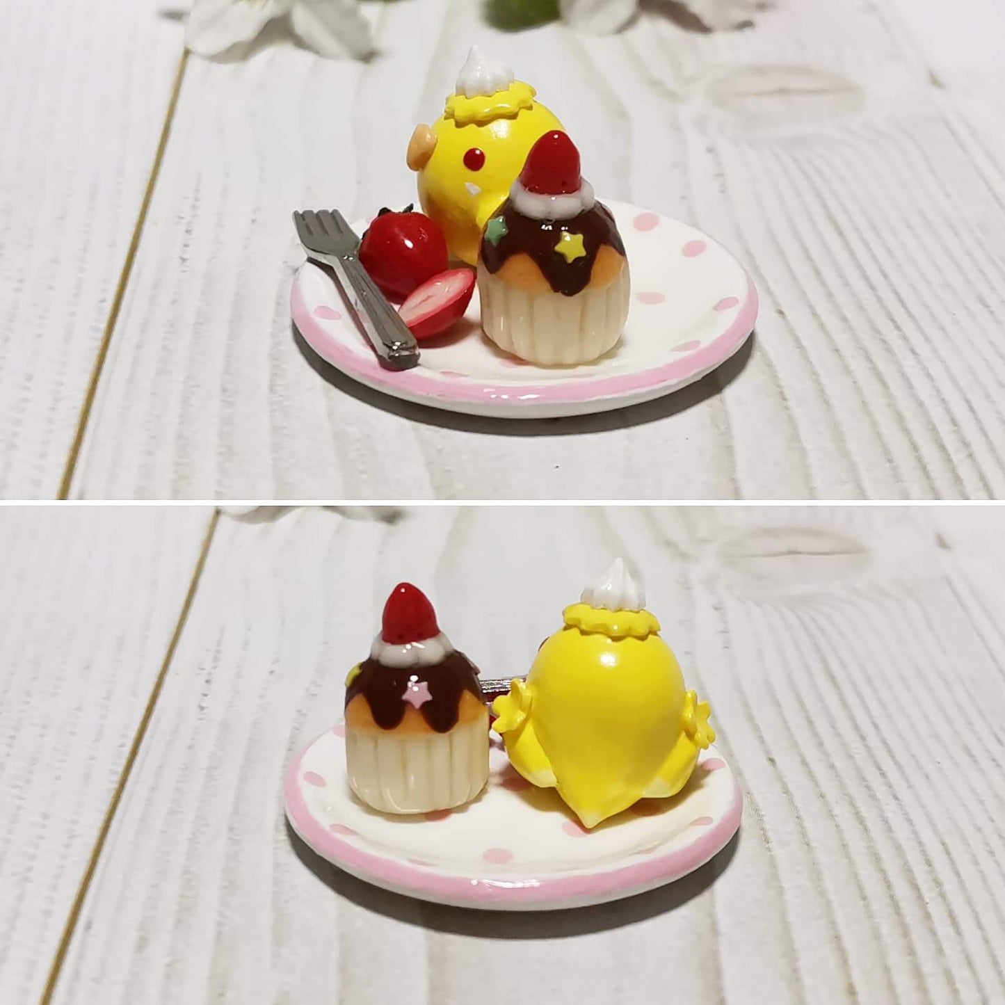 Miniature Japanese Crested Budgie with Strawberry Cupcake