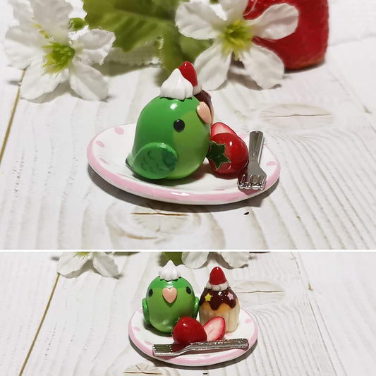 Miniature Barred Parakeet with Strawberry Cupcake