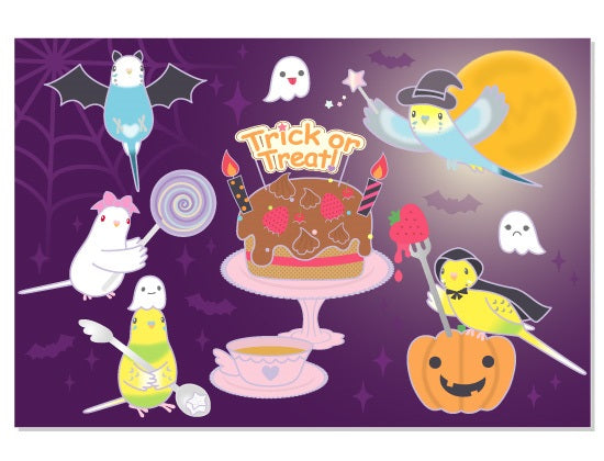 Budgie Halloween Postcard