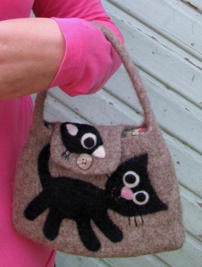 羊毛フェルトバッグ 小鳥とお友達コレクション ネコちゃん F - 小鳥雑貨専門のお店 スウィート・バーディー・ブティック