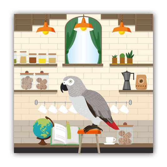 African Gray Parrot in the Cafe Hand Towel Cloth