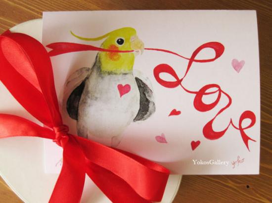 バレンタインカード オカメインコ 封筒付き二つ折りカード - 小鳥雑貨専門のお店 スウィート・バーディー・ブティック