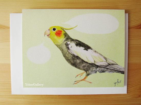 セリフが書けるグリーティングカード(ライムグリーン) オカメインコ - 小鳥雑貨専門のお店 スウィート・バーディー・ブティック