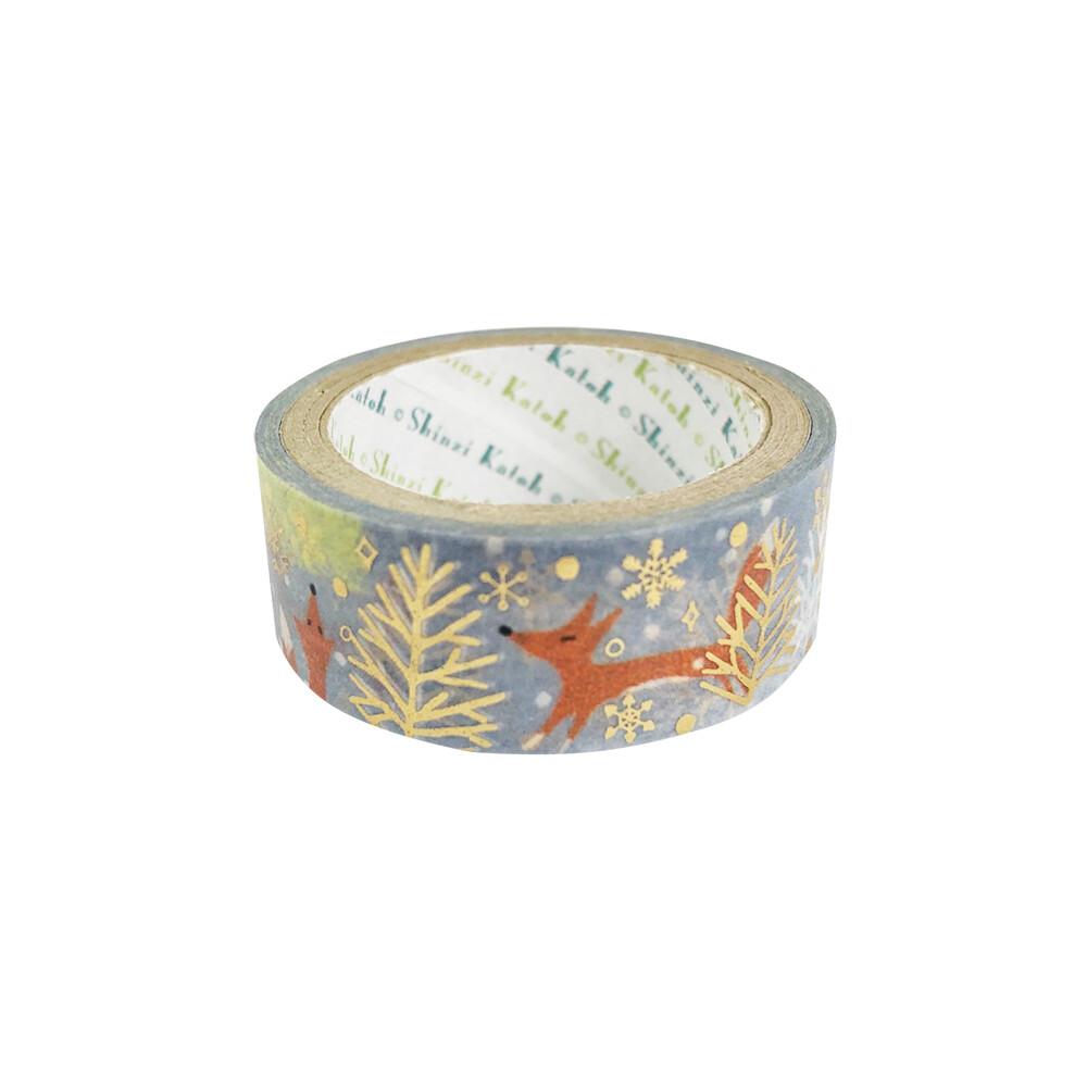 Fox Snow Crossing by Kenji Miyazawa Gold Glitter Japanese Washi Tape Masking Tape - Boutique SWEET BIRDIE