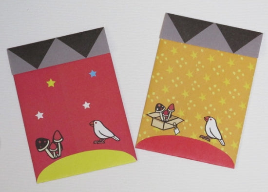 サトウユキエ ヨウム×文鳥 ともだちポチ袋 - 小鳥雑貨専門のお店 スウィート・バーディー・ブティック