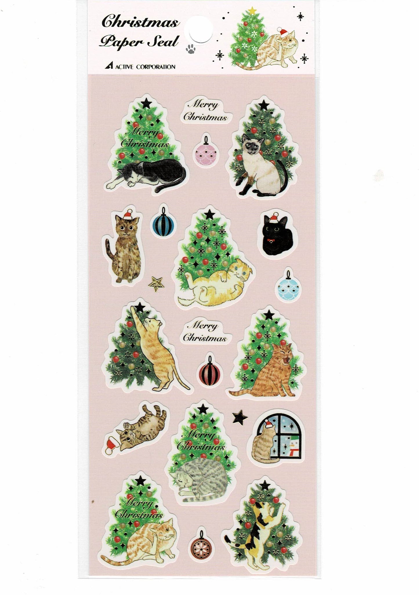 Cat Christmas Stickers with Gold Accent
