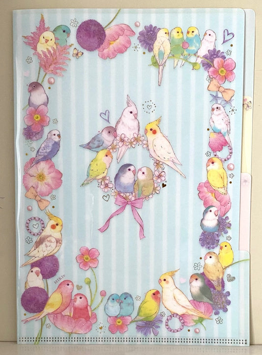 Bird A4 File Folder Organizer with 3 Pockets Gold Accent