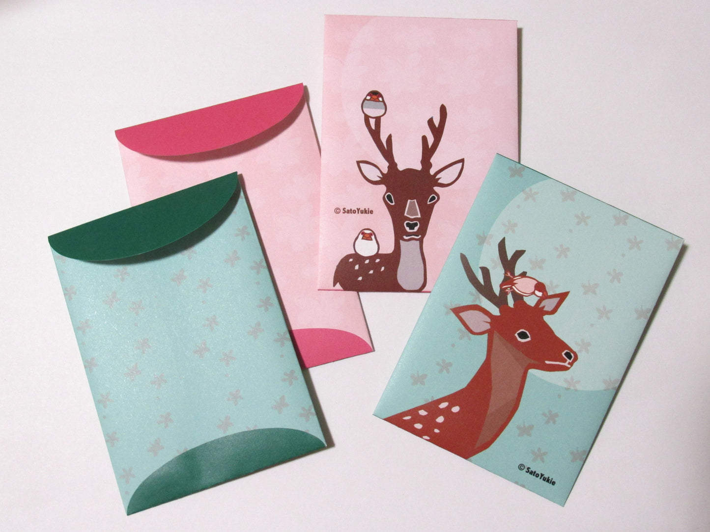 Sets of 4 Java Sparrow and Deer Mini Envelopes