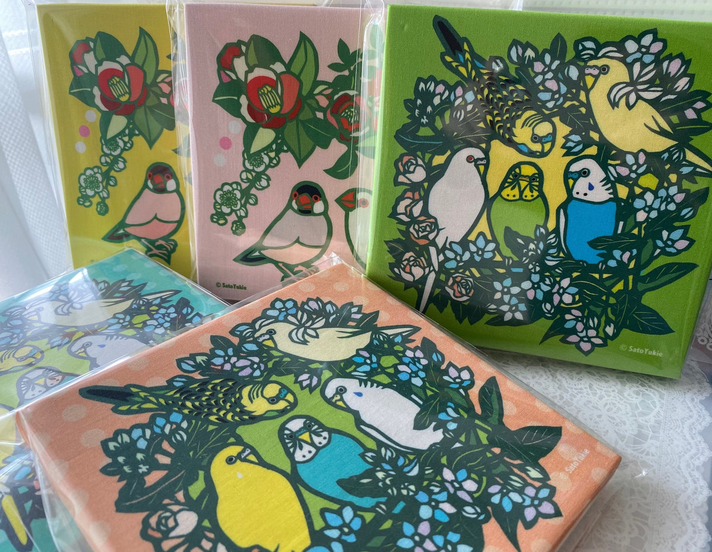 Budgie Fabric Art Panel Green