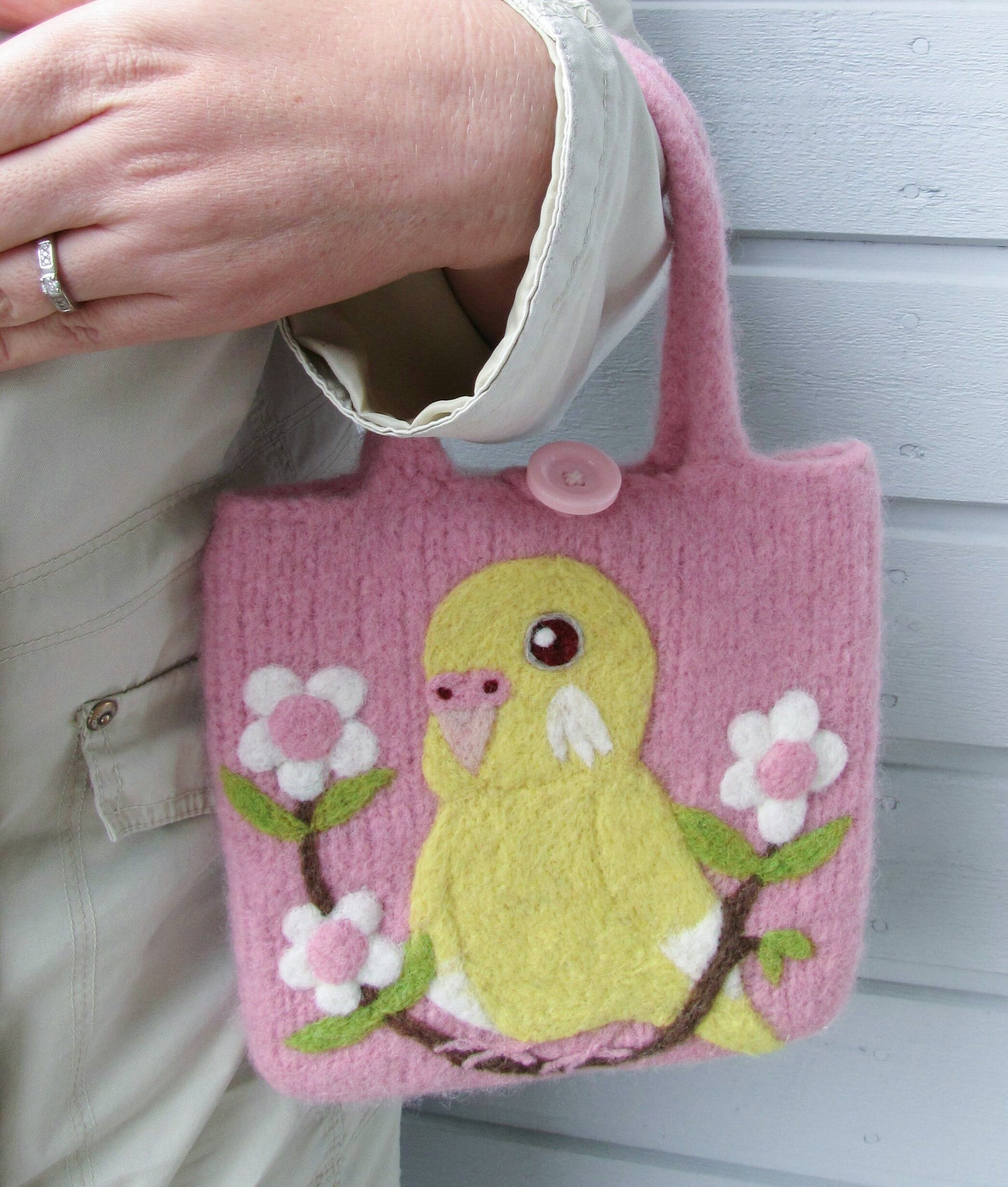 Budgie Budgerigar Parakeet Wool Felted Bag - Boutique SWEET BIRDIE