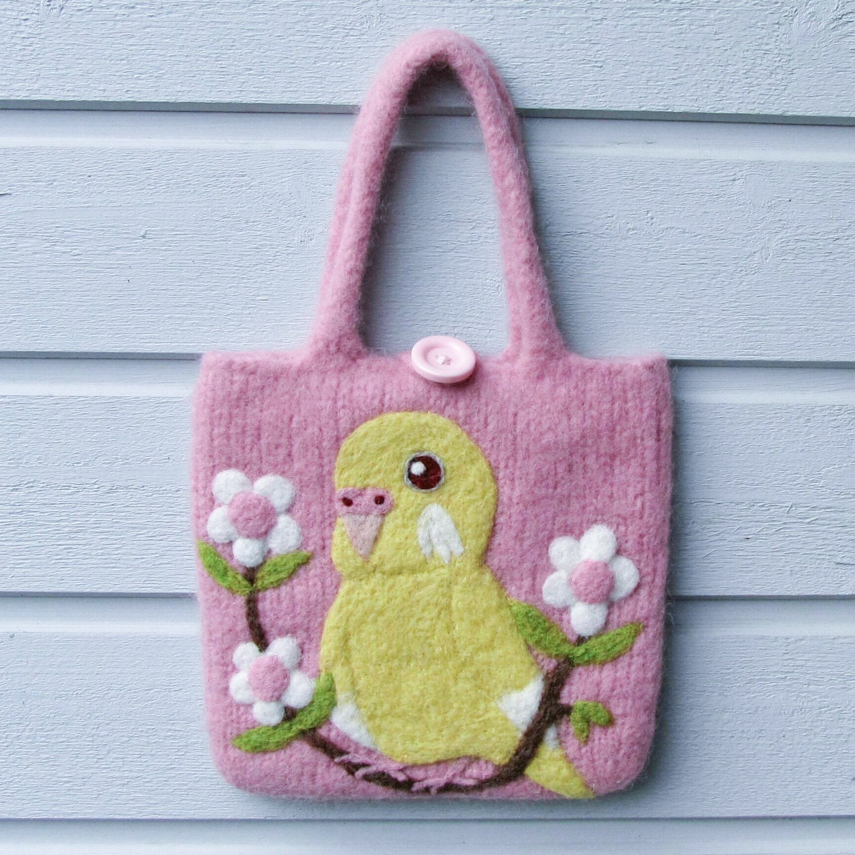 Budgie Budgerigar Parakeet Wool Felted Bag - Boutique SWEET BIRDIE
