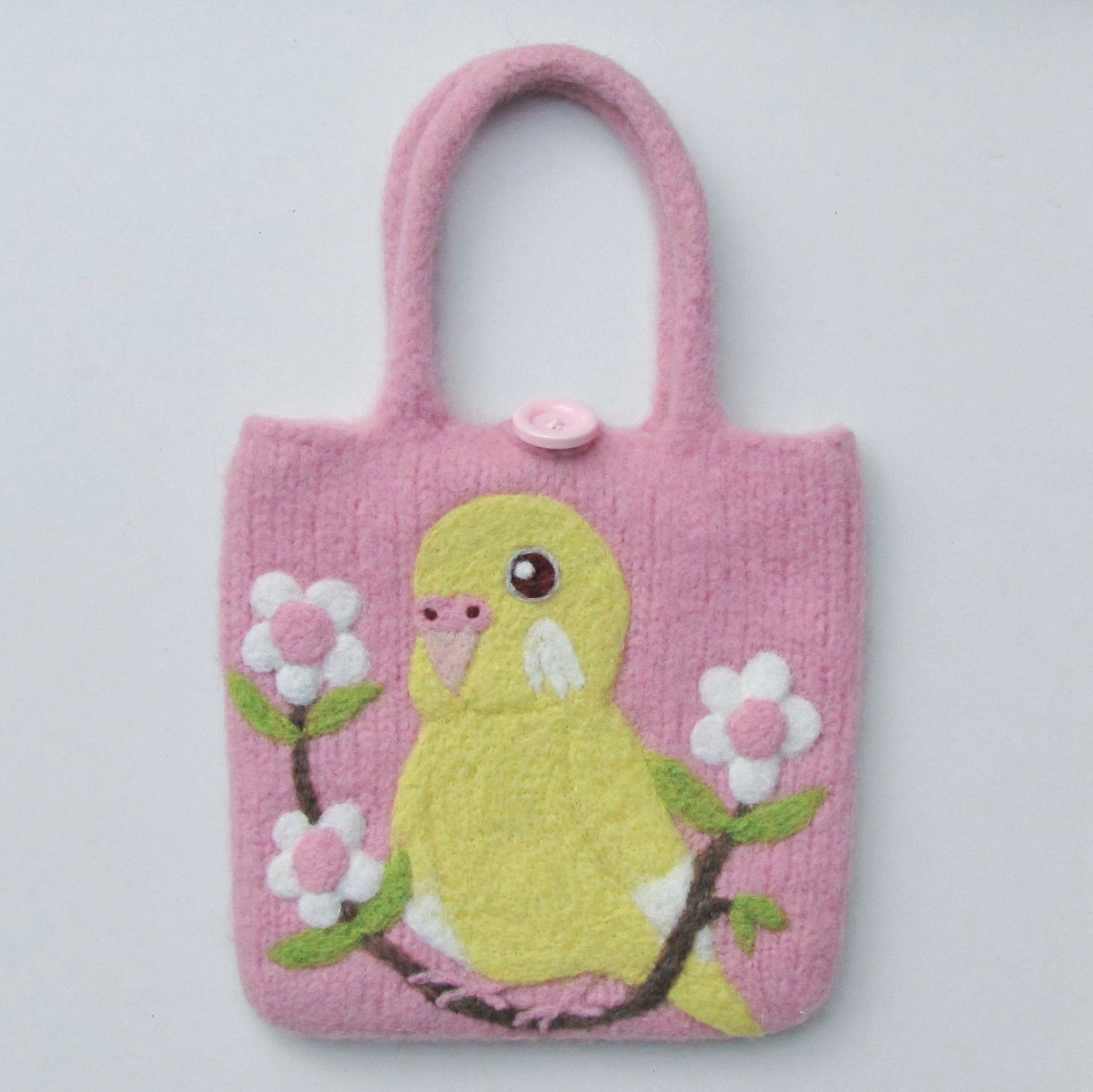 Budgie Budgerigar Parakeet Wool Felted Bag - Boutique SWEET BIRDIE