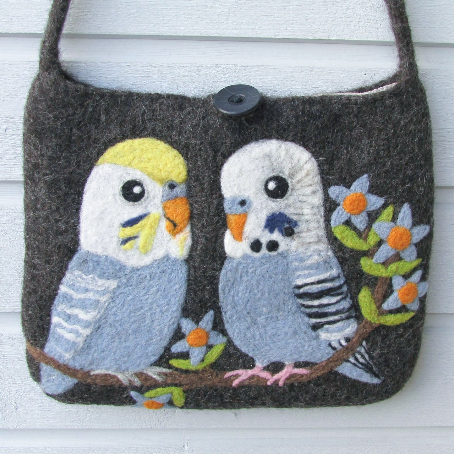 Budgie Budgerigar Parakeet Wool Felted Large Bag Large Size - Boutique SWEET BIRDIE