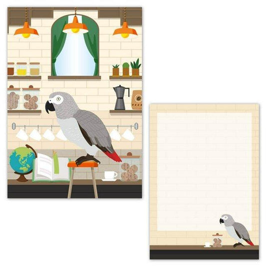African Gray Parrot in the Cafe Memo Pad