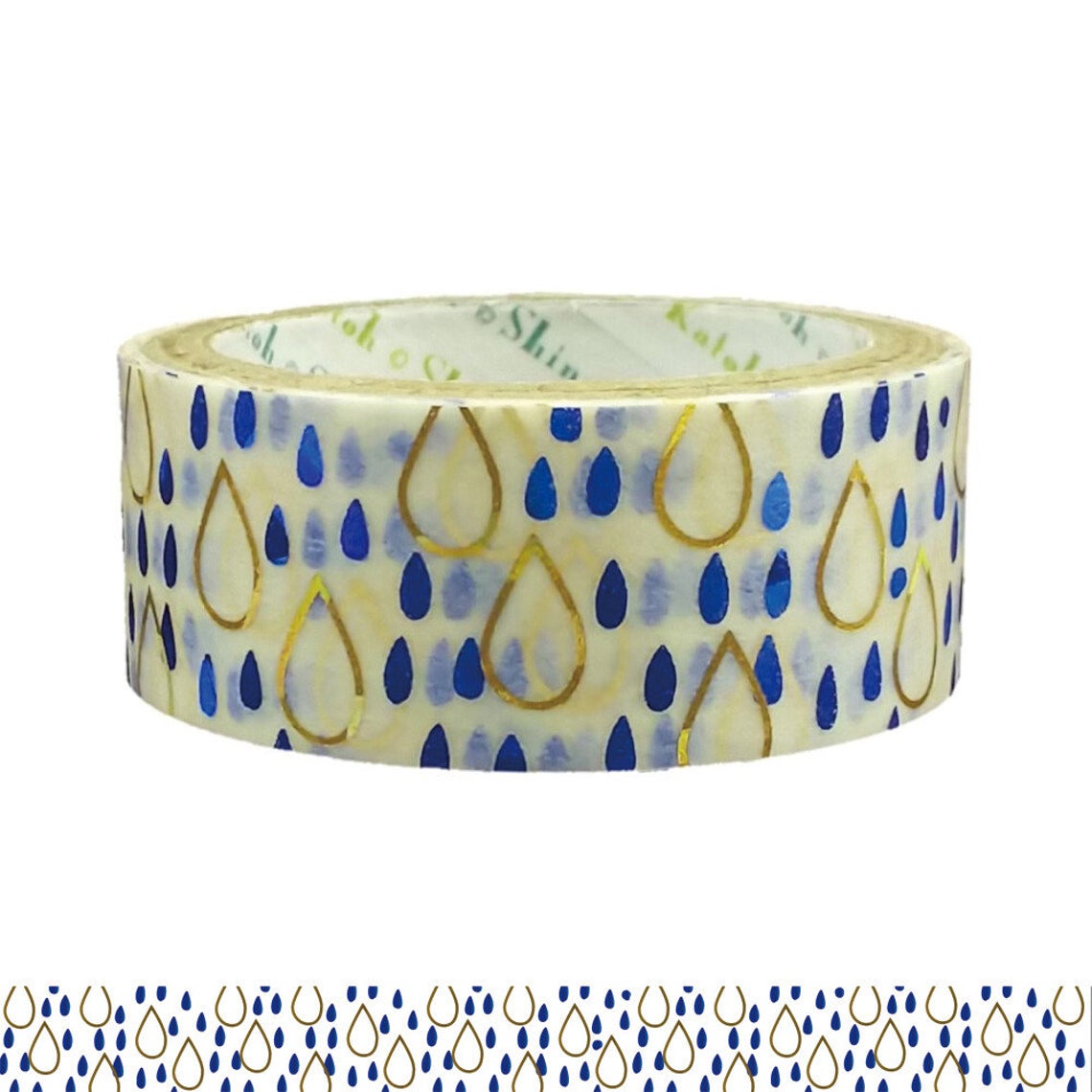 Rain Drop Gold & Blue Glitter Japanese Washi Tape