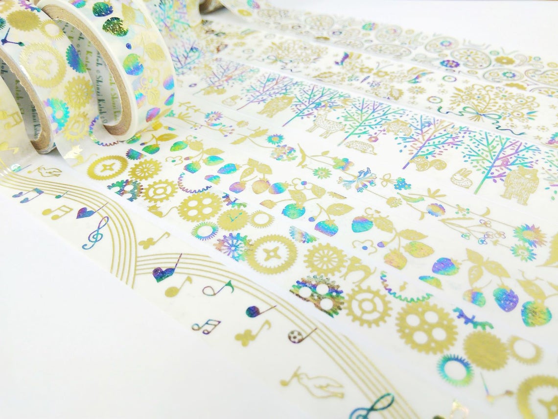 Forest Matt Gold & Rainbow Glitter Japanese Washi Tape Katoh Design ks-dt-40002 - Boutique SWEET BIRDIE