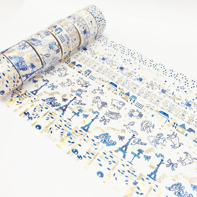 Forest Gold & Blue Glitter Japanese Washi Tape