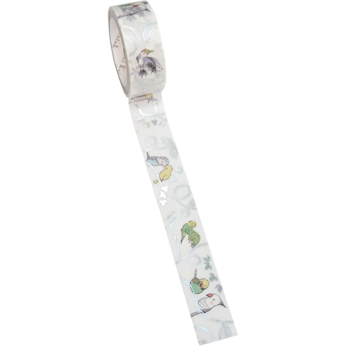 Bird Budgie, Cockatiel Silver Glitter Japanese Washi Tape Shinzi Katoh Design ks-dt-10047 - Boutique Sweet Birdie