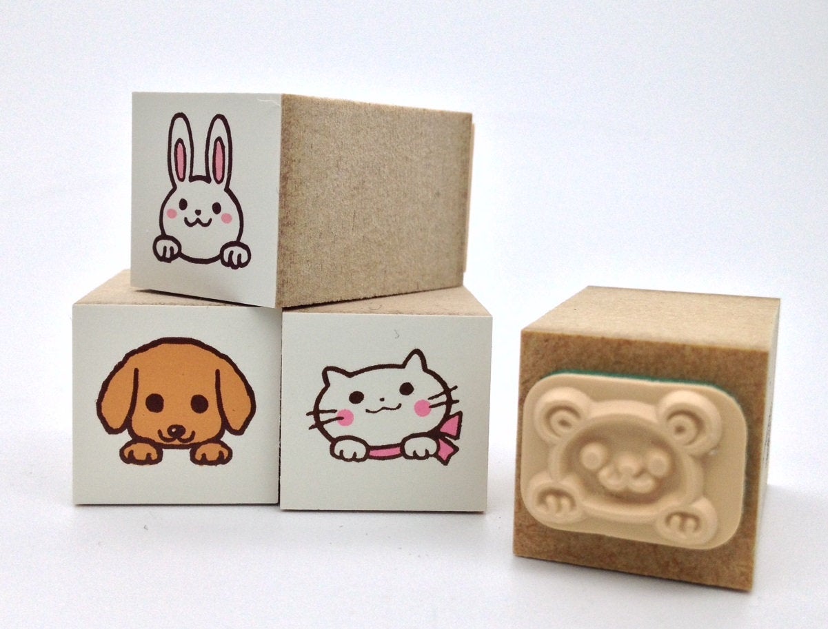 Rabbit Bear Dog Cat Rubber Stamp Mini Size - Boutique SWEET BIRDIE