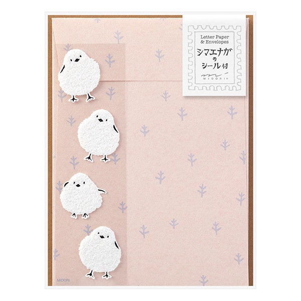 Midori Long-Tailed Tit Letter Set with Stickers- set of 4 — Two