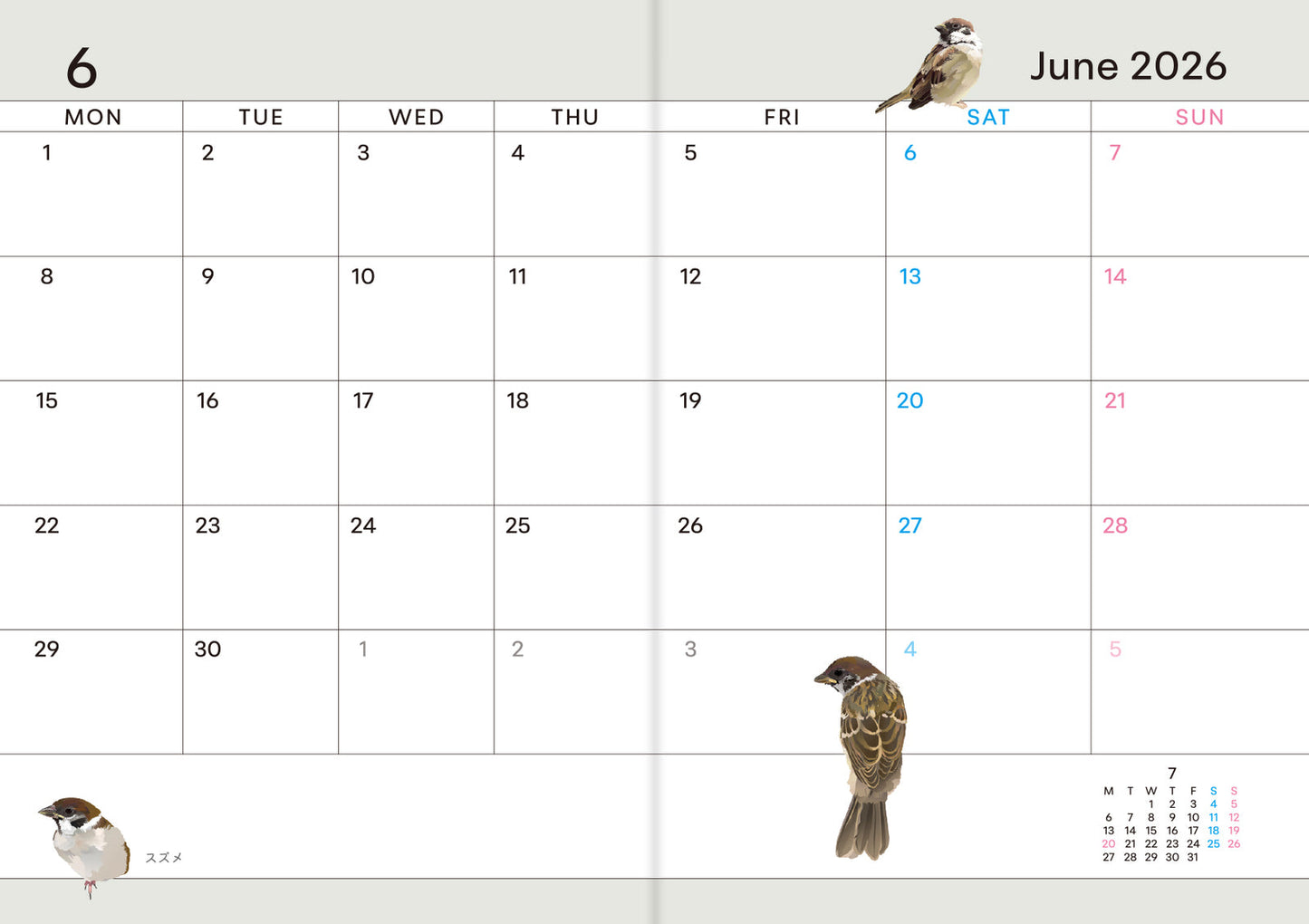 2026 Beautiful Birds Planner Diary Schedule Book A6 size (December 2025 Start)